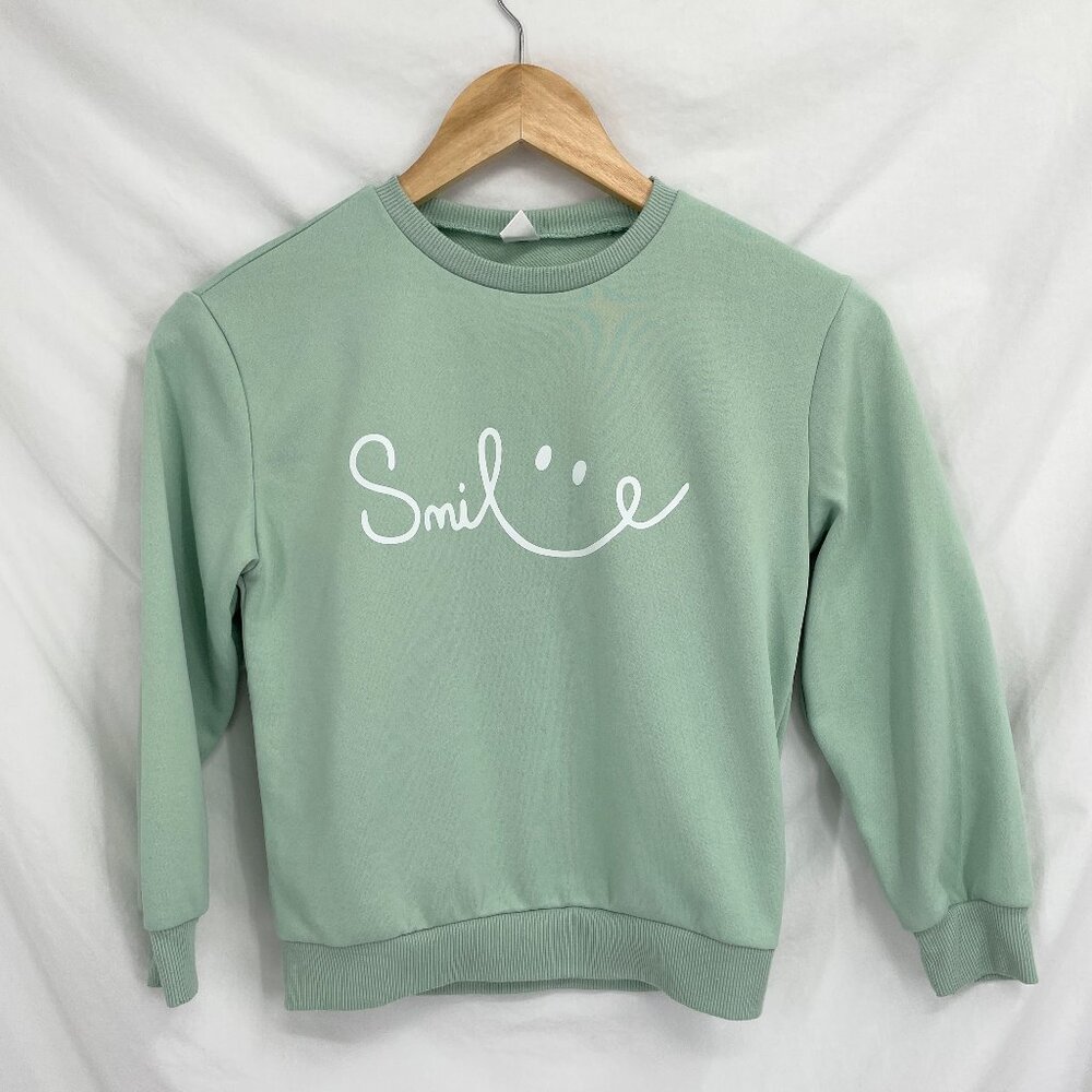 Child Clover Green Long Sleeve Sweatshirt With Smile Vinyl Print